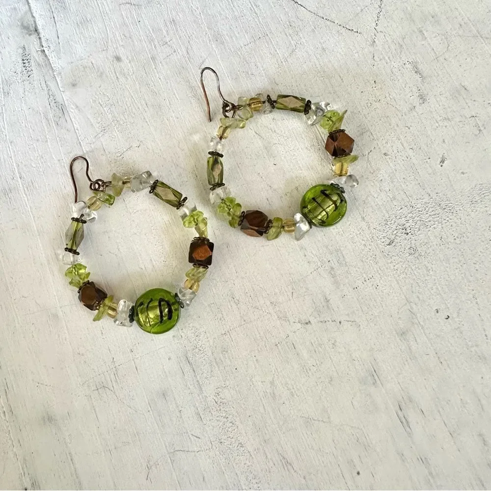 Green beaded circle earrings
